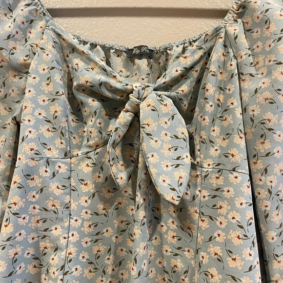 LiIy Rose Mint Green Long Sleeve Ditsy Floral Dress Size Juniors Large - Picture 8 of 10